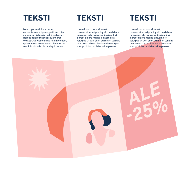 Esitteen suunnittelua kuvaava kuvituskuva.