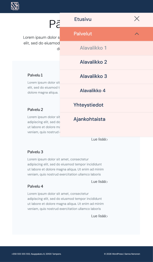 Verkkosivuprojektin ulkoasusuunnitelma.